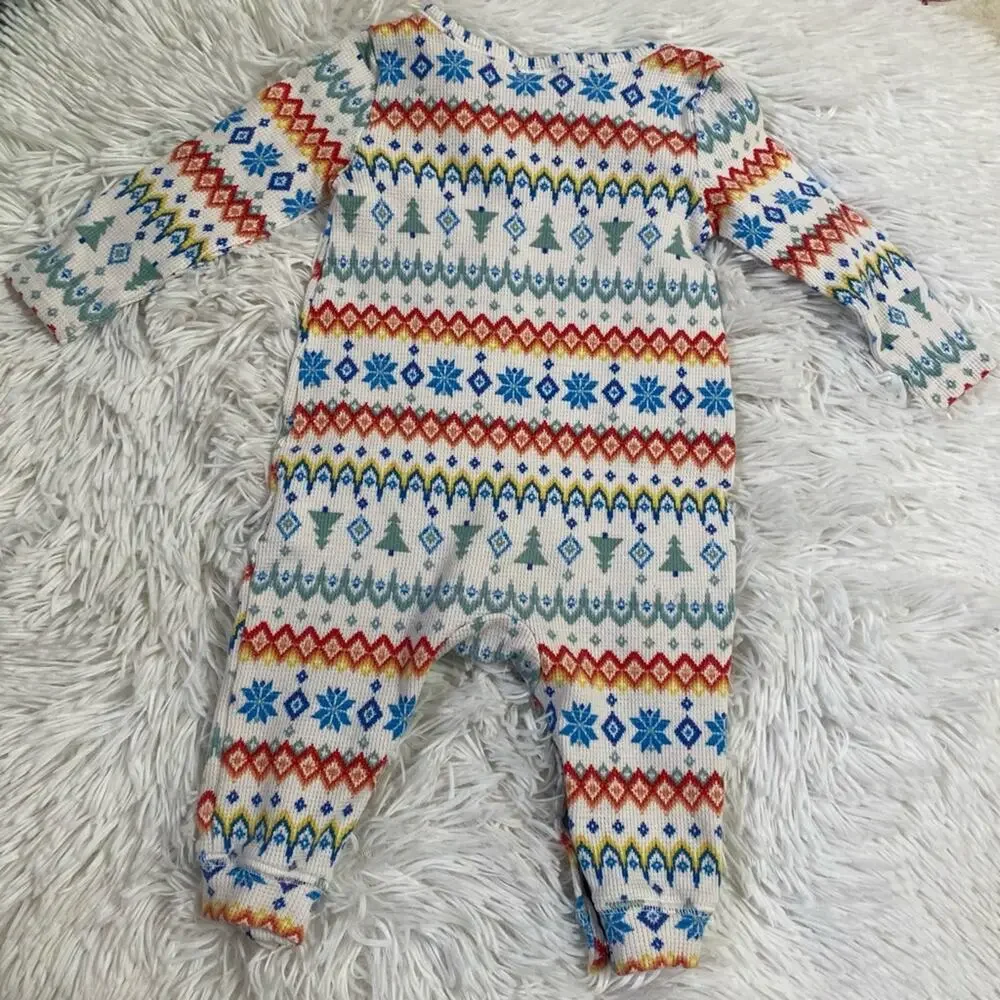 OLD NAVY • Winter Fair Isle Thermal Waffle Knit Ruffle Trim Romper Sleeper